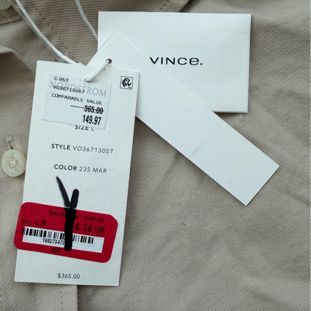 *NWT* VINCE, Tan, Collared, Button Up Cropped Shirt, Size Large, Retail $365! - Picture 3 of 4